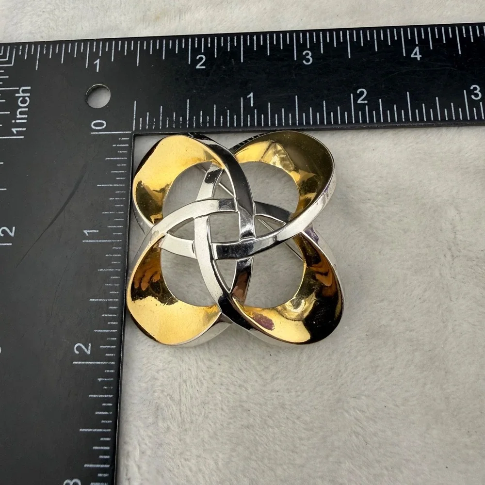 Vintage Trifari Brooch Atomic Celtic Silver And Gold Tone Signed